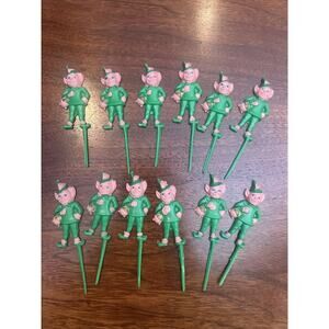 Vintage Leprechaun Elf Pixie St Patricks Day Cup Cake topper China Set Of 12